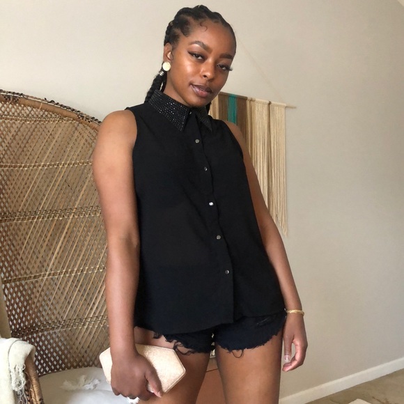 Body Central Tops - Sheer Jewel Collar Sleeveless Blouse